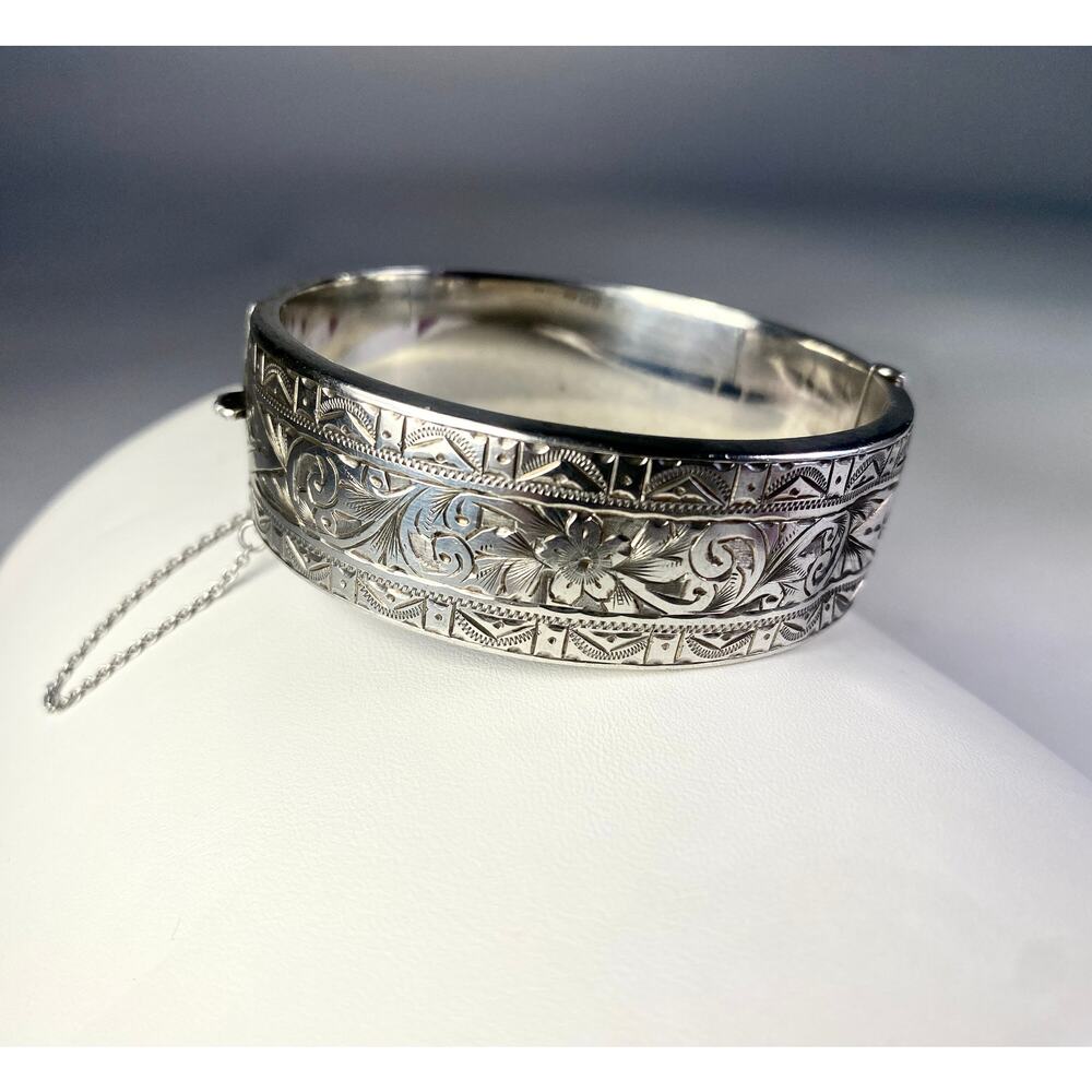 Antique Engraved Sterling Silver Bangle Bracelet